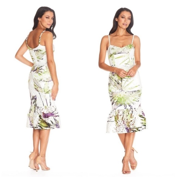 Nwot DRESS THE POPULATION Alea Dress Chartreuse Multi Size Large - Picture 1 of 9